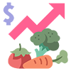 Icon of dollar sign above produce